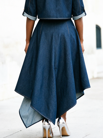 Urban Irregular Craftsmanship Plain Maxi Denim Skirt - Image 2