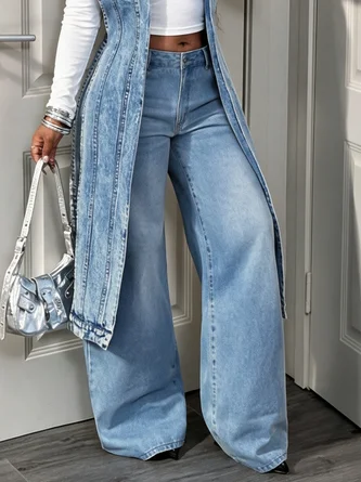 Casual Distressing Plain Jeans