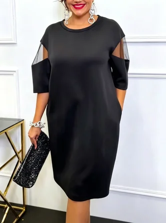 Urban Plain Split Joint Crew Neck Midi Dress