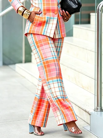 Elegant Plaid Printing Straight Pants