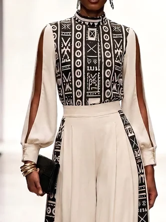 Urban Ethnic Printing Mock Neck Blouse