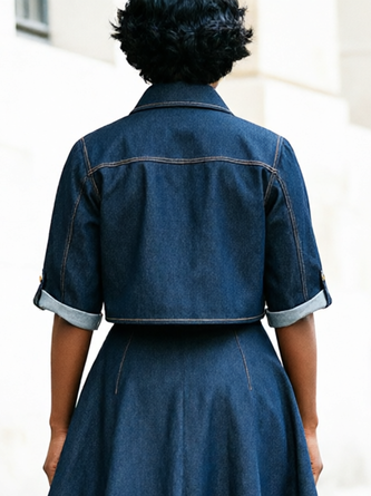 Urban Plain Shirt Collar Denim Shirt - Image 3