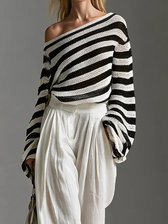 Medium Elasticity Casual Striped Long Sleeve Sweater