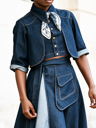 Urban Plain Shirt Collar Denim Shirt
