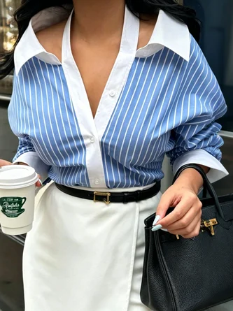 Elegant Striped Split Joint Shirt