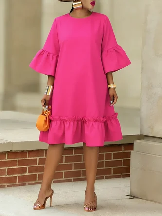 Elegant Plain Peplum Midi Dress No Belt