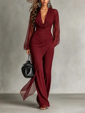 Elegant Plain Side Slit Cowl Neck Blouse