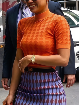Elegant Geometric Short Sleeve Sweater