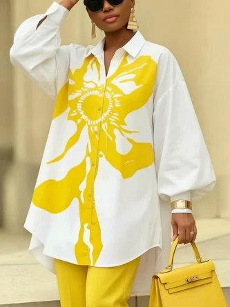 Casual Floral Printing Shirt Collar Shirt