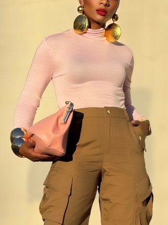 Casual Plain Stand Collar T shirt
