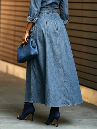 Urban Ruched Plain Maxi Denim Skirt - Image 2