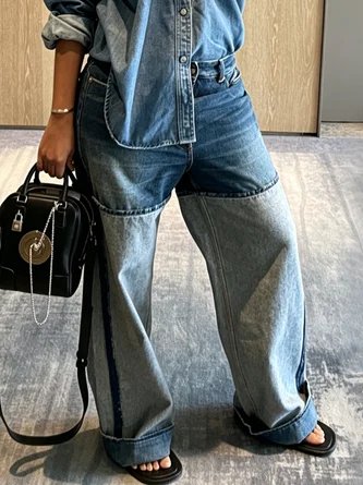 Loose Color Block Casual Split Joint Jeans