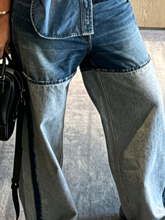 Loose Color Block Casual Split Joint Jeans - Image 3