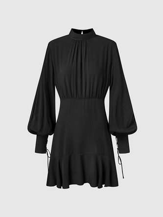 Stand Collar Elegant  Bishop Sleeve Dress