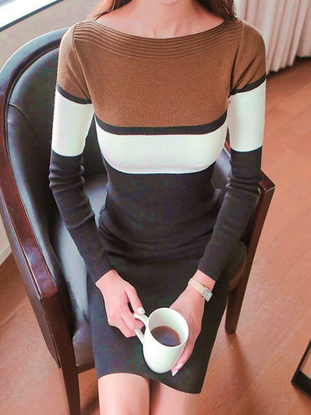 Color block boat neck knitted dress