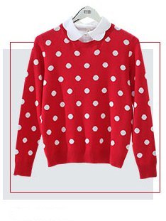 Red Peter Pan Collar Polka Dots Long Sleeve Cotton Sweater ...