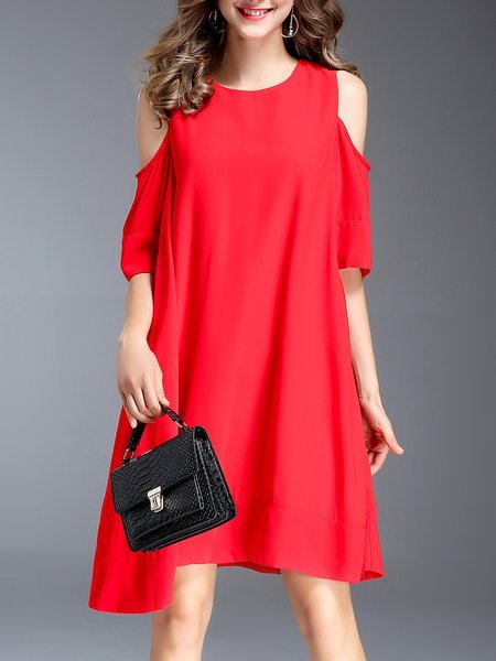 Red Simple Cold Shoulder Midi Dress - StyleWe.com
