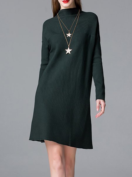 Risultati immagini per Green Casual Wool Blend Shift Plain Sweater Dress