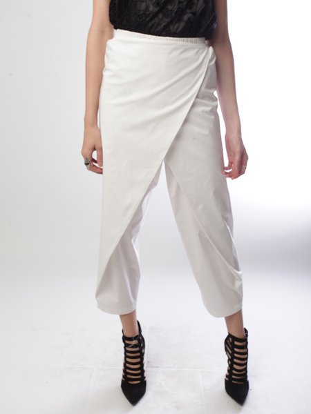 White Asymmetric Elegant Cotton Plus Size Track Pants