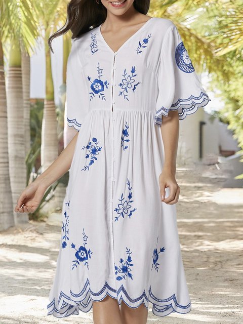 blue and white boho dress