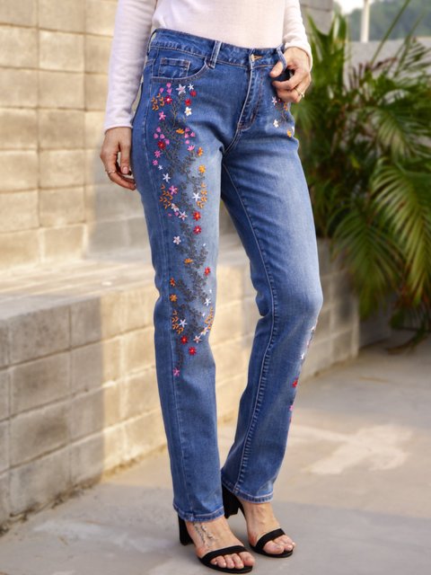 denim embroidered jeans