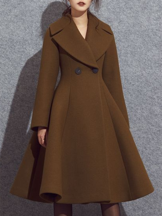 Brown Long Sleeve A-Line Elegant Coat