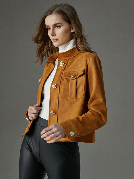 Regular Fit Polyester Stand Collar Long Sleeve Plain Urban Jacket