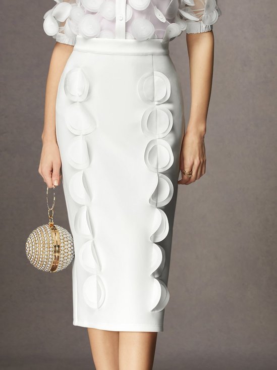 Medium Elasticity Plain Tight Elegant Midi Skirt
