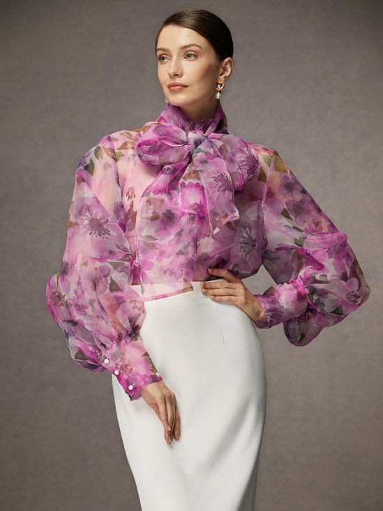 Floral Others Loose Long Sleeve Elegant Shirt