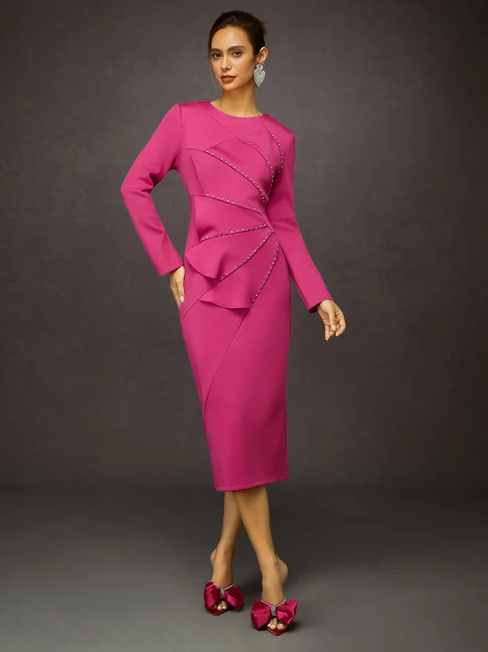 Elegant Plain Crew Neck Midi Dress