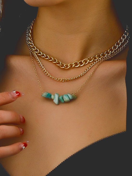 Bohemian Turquoise Chunky Chain Layered Necklace