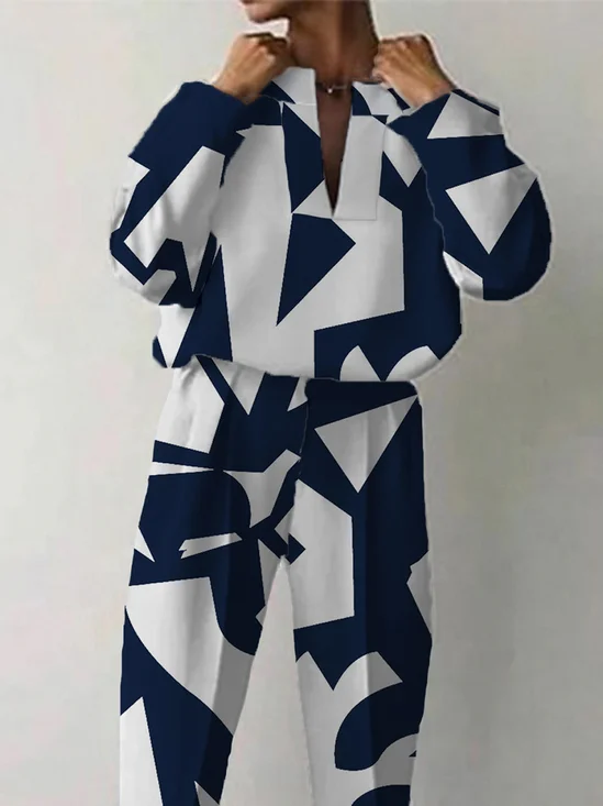 Long sleeve Simple Geometric Loose Blouse
