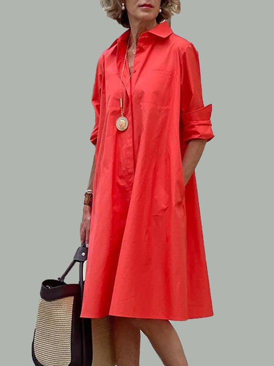 Shirt Dress Long sleeve Plain Simple Shirt Dress