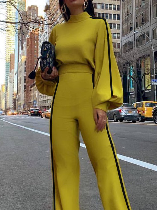 Regular Fit Urban Stand Collar Color Block Long sleeve Blouse