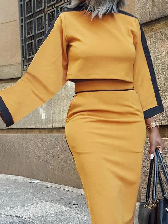 Regular Fit Crew Neck Color Block Long sleeve Elegant Blouse