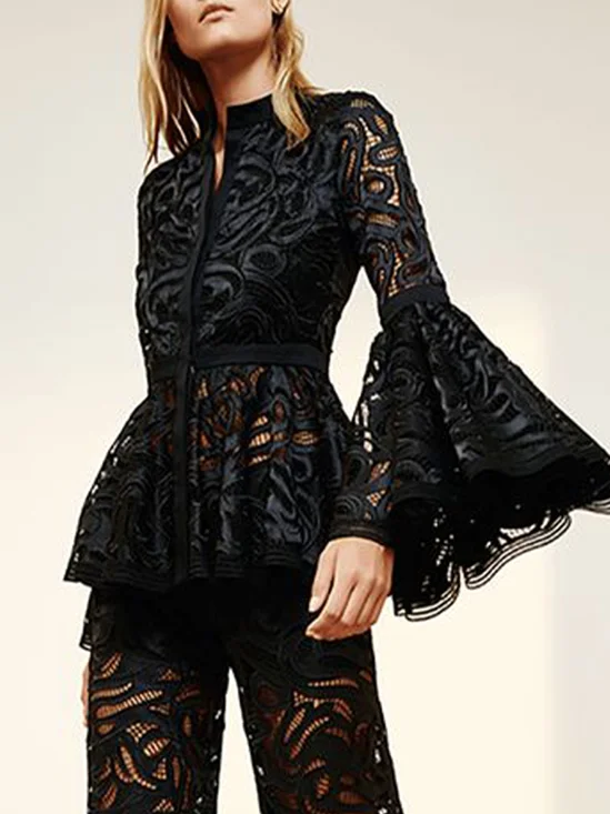 Flare Sleeve Regular Fit Plain Elegant Blouse