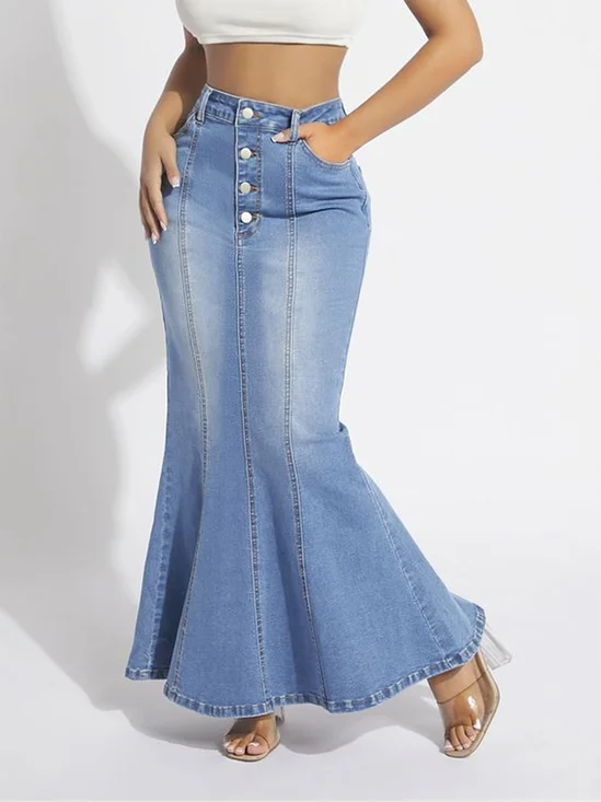 Denim Elegant Regular Fit Denim Skirt