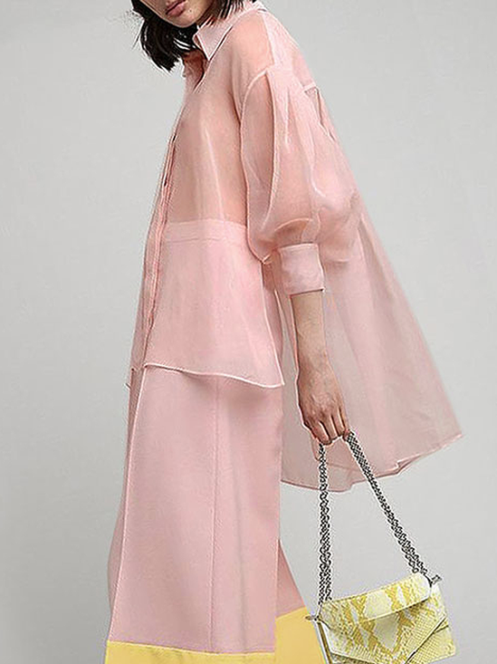 Shirt Collar Loose Long sleeve Ultra lightweight Urban Blouse