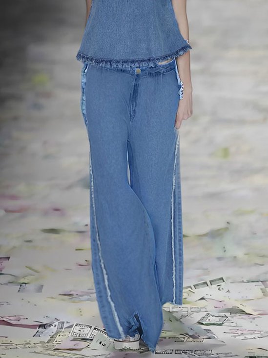 Denim Loose Casual Plain Jeans