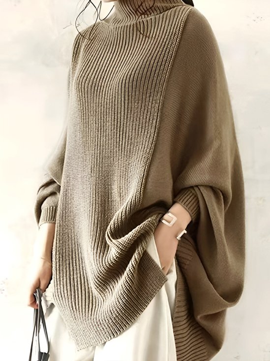 Urban Plain Loose Stand Collar Long Sleeve Sweater