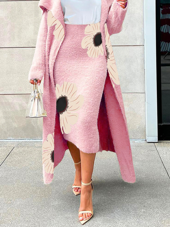 Plus Size Floral Elegant Regular Fit Midi Skirt