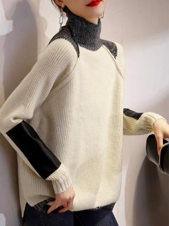 Long Sleeve Urban Color Block Turtleneck Sweater