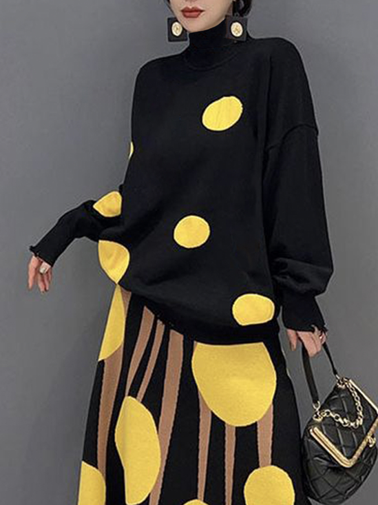 Long Sleeve Polka Dots Regular Fit Urban Sweater