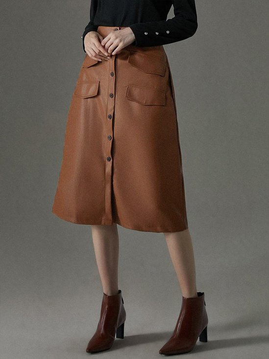 Plain Regular Fit Urban Pu Leather Skirt