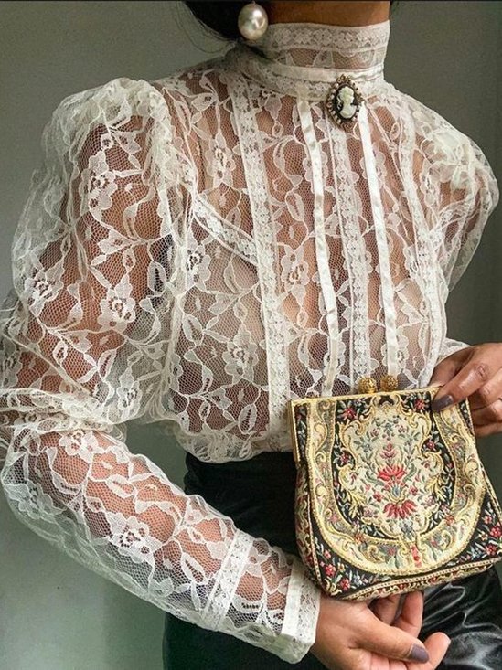 Elegant Regular Fit Stand Collar Long Sleeve Plain Shirt