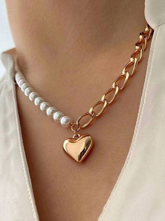 Valentine's Day Openable Heart Elegant Imitation Pearl Chain Necklace