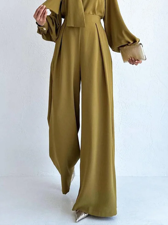 Urban Regular Fit Plain Fashion Wide Leg  Pants