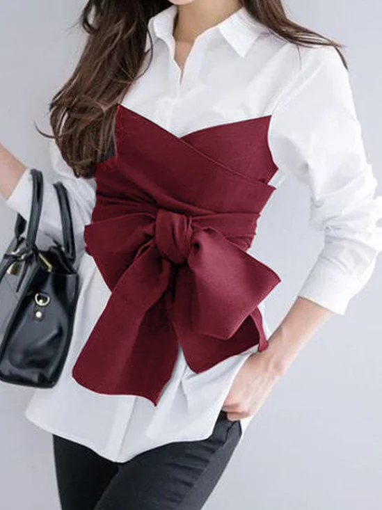Color Block Long Sleeve Regular Fit Elegant Blouse