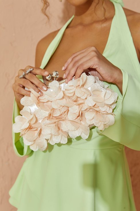Floral Satin Clutch Purses Applique Decor Kiss Lock Evening Bag