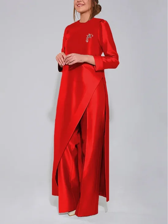 Elegant Plain Crew Neck Long Sleeve Regular Fit Shirt